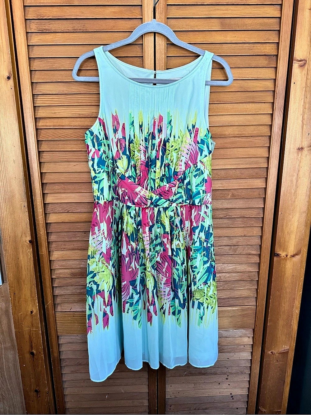 Dressbarn Floral Sleeveless Midi Dress in Blue & Pink Size 12